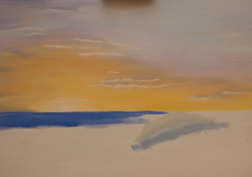 Dipingere il mare con nave al tramonto 